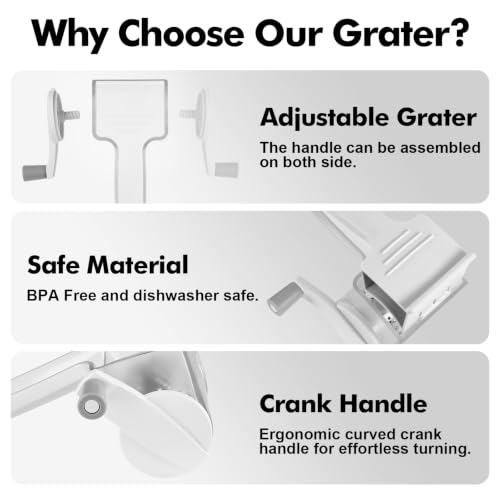 Image of GDL Cheese Grater Hand Crank, Kitchen Rotary Grater Handheld, Dishwasher Safe Parmesan Cheese Grater with Stainless Steel Blade for Hard Cheese,Chocolate,Nuts (White+Grey)