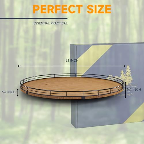 Image of 21 inch Lazy Susan Turntable, Wooden Organizer for Dining Table, Pantry, Kitchen, Countertop, Cupboard,Home Decor, Walnut