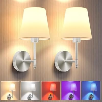 JOFIOS Battery Operated Wall Sconce Set of 2,Silver Wireless Wall Sconce with 5200mAh Dimmable Detachable Bulbs and Remote, 10 Colors Rechargeable Sconces Decor for Bedroom Living Room Hallway