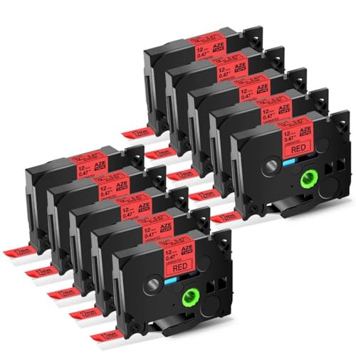 ���x���e�[�v 5PK 10PK 12 �~�����[�g�����n�ɔ��̃}���`�J���[�e�[�v Tz Tze-231 241 631 335 P-Totch PT-1000 PT-350 �ƌ݊�������(10PK Black on Red)