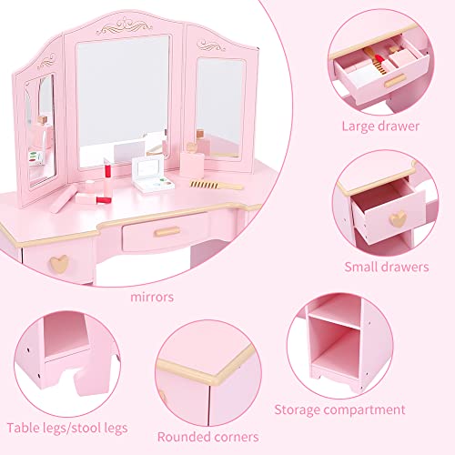 Hjzwts NEW-102PA Bophy Girls' Vanity Table And Stool Set, Kids Makeup Dressing Table thumb #2