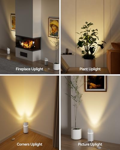 Image of 2 Pack Uplights Indoor Floor Can Lights, 3000K /4000K /6000K Spotlight Indoor with GU10 Bulbs, Uplighting Spotlights with Foot Switch for Living Room Corner Sofa House Plant Wall Artwork Decor