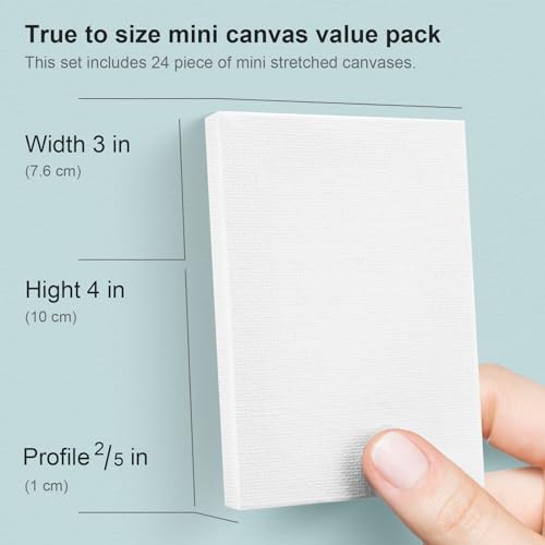 AUREUO Mini Stretched Canvas - 3x4 Inch/24 Pack - 2/5 Inch Profile Small Square Canvas - Gift Set Bulk Pack Canvases for Acrylic Painting & Craft - Image 3