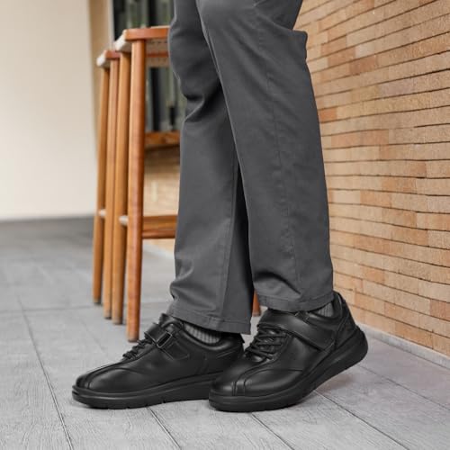 Image of FitVille Diabetic Shoes for Men Extra Wide Comfortable Leather Walking Shoes Hook & Loop Orthopedic Dress Sneakers for Swollen Feet