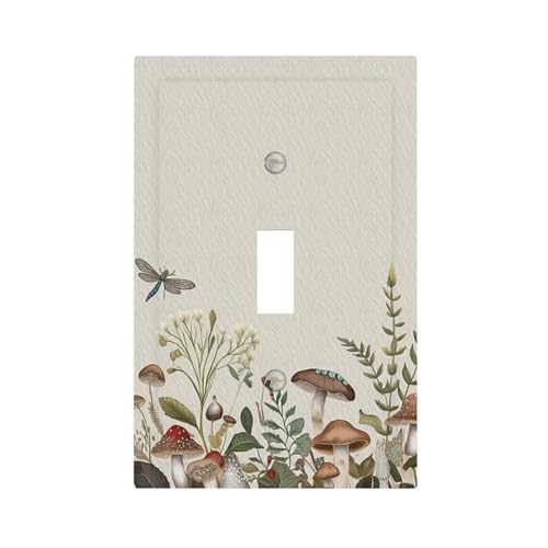 JDAKHD 70s Vintage Plant Mushroom Leaves Light Switch Cover Plate 1 Gang Decorative Wall Plate Single Toggle Outlet Switch Faceplate Cover Bathroom Bedroom Kitchen Decor