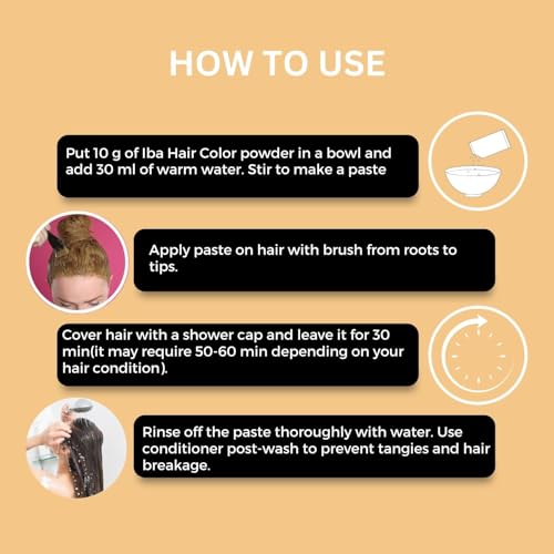 Image of Iba Hair Colour for Women - Dark Coal, 70g (Pack of 3) | 100% Pure Henna Based Powder Sachet | Natural Hair Colour & Long Lasting with Conditioning Formula | Reduced Hair Fall & Hair Damage | Shine & Nourish Hair | Free from Ammonia and Other Harmful Chemicals | Herbal Hair Powder for Hair Color | Black Henna