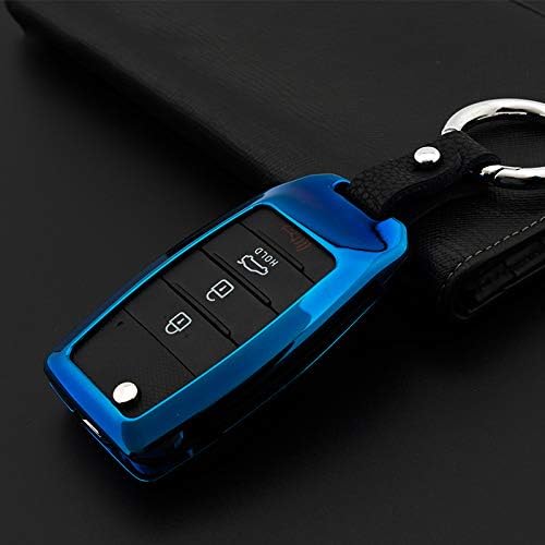 Atonix Blue Alloy Metal Smart Remote Folding Flip Key Fob Shell Case Holder for 2014 - Kia Soul Sorento Rio