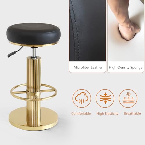 Image of FUNROLUX Gold Bar Stools Adjustable Swivel Counter Stools Modern Backless Counter Height Bar Stools for Kitchen Island with Metal Legs and Upholstered Microfiber Leather (Black)