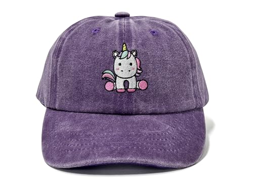 ZKFE Unicorn Gifts for Girl Washed Purple Adjustable Baseball Cap for Kids Embroidered Cotton Snapback Hat Dad Hat for Child
