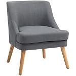 HOMCOM Sessel Loungesessel mit Leinenoptik, Armlehne, Gepolstert Relaxsessel mit Holzbeine, für Wohnzimmer, Schlafzimmer, Dunkelgrau