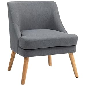 HOMCOM Sessel Loungesessel mit Leinenoptik, Armlehne, Gepolstert Relaxsessel mit Holzbeine, für Wohnzimmer, Schlafzimmer, Dunkelgrau