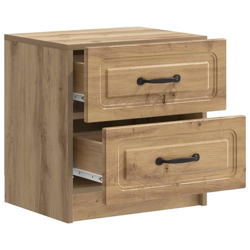 Table de Nuit en Chêne Artisanal avec 2 Tiroirs de Rangement Chic - 5