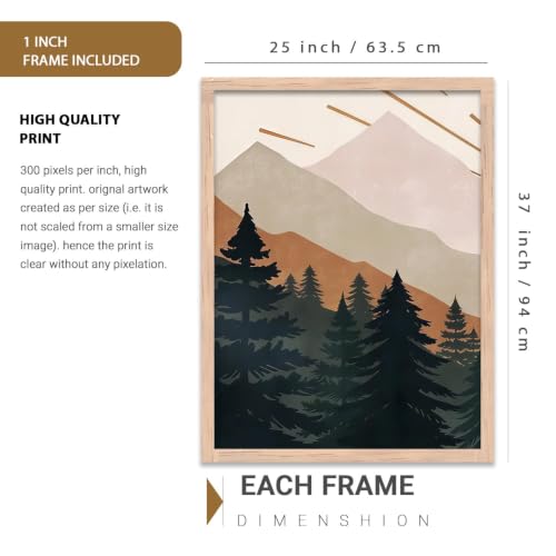 Image of kotart Boho Mountain View Framed Painting | Big Aesthetic Nature Inspired Framed Paintings for Living Room Bedroom Wall Decor Set Of 3 (35x37 Inch)