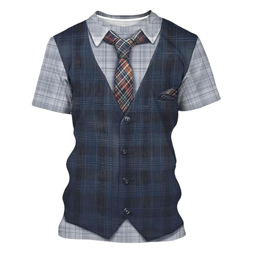 T-shirt pour homme avec impression 3D au look gilet - T-shirt de fête amusant avec chemise, gilet et cravate - T-shirt amusant original pour les occasions...