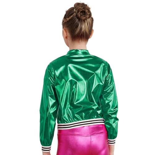 Girls Boys Sequined Metallic Bomber Jacket Hip Hop Jazz Dance Tops Disco Party Zip Up Coat Outerwear2