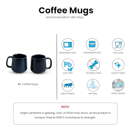 Image of ExclusiveLane 'Mariana Blues' Hand Glazed Ceramic Coffee Mug Ceramic Mugs for Milk Chai Tea Cup (Set of 2, 340 ML, in Gift Box, Microwave Safe, Dishwasher Safe)