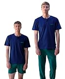 Generico IRGE Pigiama Uomo Tris, Cotone 100%, Manica Corta Serafino con Pantalone Lungo e Pantaloncino Corto, Made in Italy TU49 (IT, Testo, M, Regular, Regular, Blu Medio)