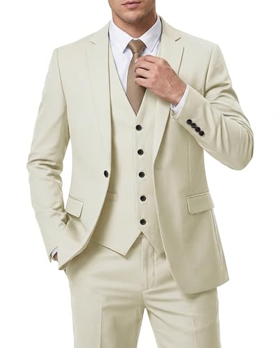 Hihawk 3 Piece Mens Suit Set, Slim Fit Jacket Pants and 5-Button Vest, Notch Lapel Tuxedo Set for Wedding Business Prom