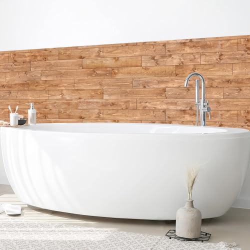 micasia Wandverkleidung Bad selbstklebend wasserfest mit Motiv fugenlos Wandpaneel - made in Germany - Design Hartfolie matt braun Badrückwand Holzoptik Motiv statt Fliesen 1317-P (50x50cm)