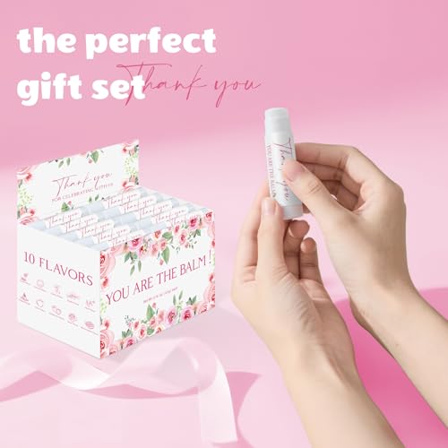 Image of 50 Pack Moisturizing Lip Balms in Bulk Pink Floral Flower Wedding Gifts Reception Ideas It's a Girl Baby Shower Party Favors Thank You For Celebrating With Us Return Gift You Are The Balm