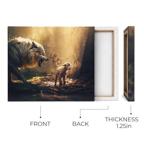 Image of Christian Wall Art Canvas Print, Jesus with Wolf and Lamb Religious Wall Decor, Faith Inspired Framed Artwork for Living Room, Bedroom, Prayer Room and Church Decorations, Gallery Wrapped Ready to