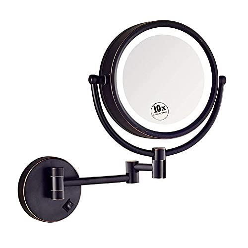 Miroir de rasage pliable double face avec éclairage intégré et bras extensible - 2