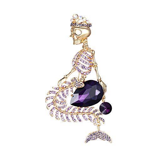 Image of EVER FAITH Women's Austrian Crystal Halloween Mermaid Skull Crown Teardrop Brooch