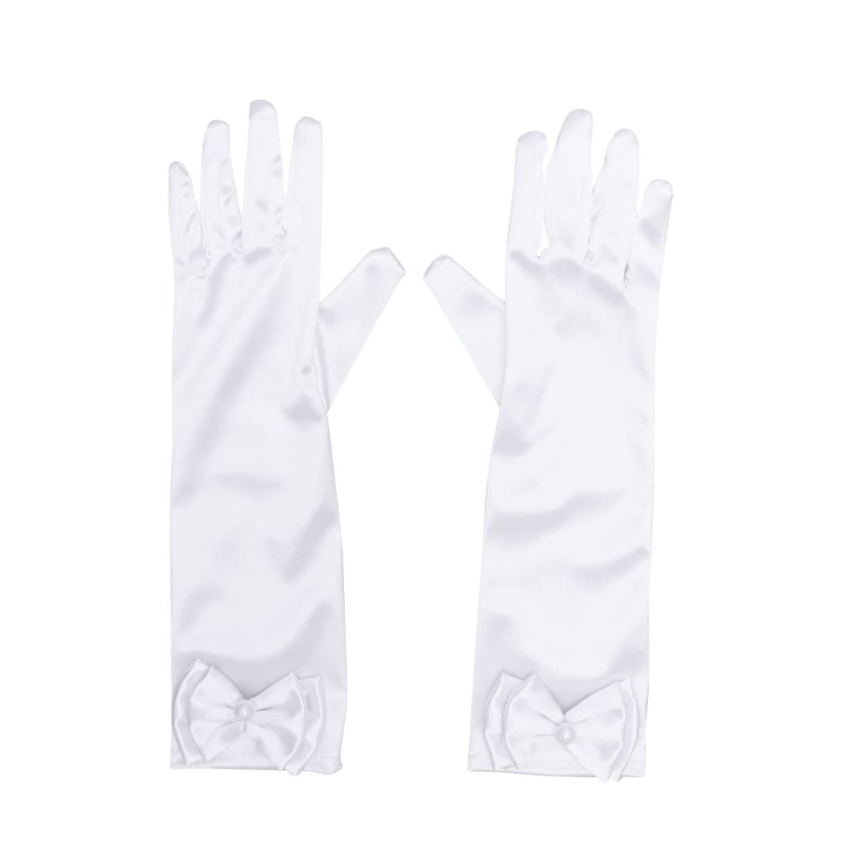 COLLBATH Flower Girl Long Gloves Boys and Girls Dress Gloves Bowknot for Wedding Elegant Evening Party