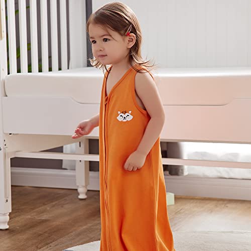 Daysu Cotton Baby Wearable Blanket, Sleeveless Baby Sleep Sack With Two-Way Zipper, Embroidered And Printed Baby Wearable Blanket For Newborn Baby Boys 18-24 Months, 2-Pack, Orange Fox, 0.5 Tog #TOP3