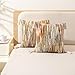 WANLIRD Boho Throw Pillow Covers 18x18 Set of 2 Woven Tufted Farmhouse Pillows Cover with Tassels Textured Striped Cushion Case Neutral Pillow Cases Decorative Pillowcase for Sofa Couch Bed,Rust