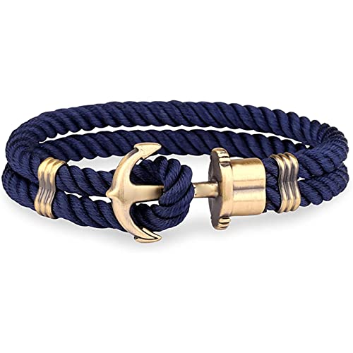 CXWK Bracelet Ancre Homme   en Nylon avec Ancre Bleu Marine en Laiton