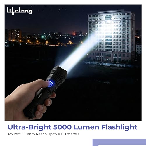 Image of Lifelong Rechargeable High Power Torch Light | 5000 Lumens, XHP90 Emergency Flash Light for Night| 5000 mAh | IP55 Dust & Waterproof |Adjustable Focus Zoom & Wide Beam for Camping, Trekking & Outdoor