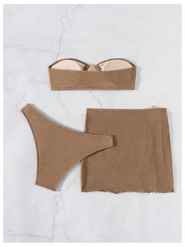 GORGLITTER Women's Strapless Swimsuits Metal Decor High Waisted Cheeky Bikini Set with Bathing Suit Cover Up Skirts2