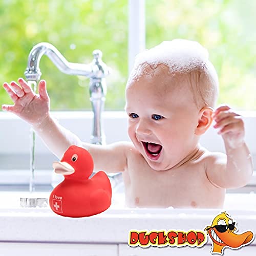 Duckshop Bath Duck I Love Switzerland I Squeaky Duck I L: 8 cm, Red, Small - Image 2