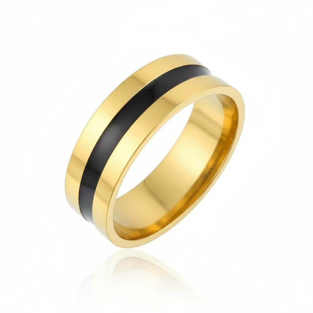modeva "elevate your essence" Men'S Gold Wedding Band with Black Stripe, Stainless Steel Ring, Classic Design-picture-16
