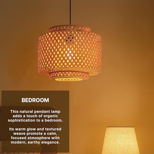 Image of Habere India-All the Cultures Fabricating India Bamboo Pendant Lamp | Boho Lampshade | Cane Lamp Shade | Bamboo Hanging Lamps (Diameter 30 CM, Height 30 CM)