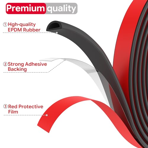 Image of 26 Feet Weather Stripping Door Seal Self Adhesive EPDM Foam Rubber Seal Strip D-Shaped Door Weather Stripping for Door and Window, RV, Boat, Auto, Truck, Marine, W:0.75 inch; H:0.375 inch