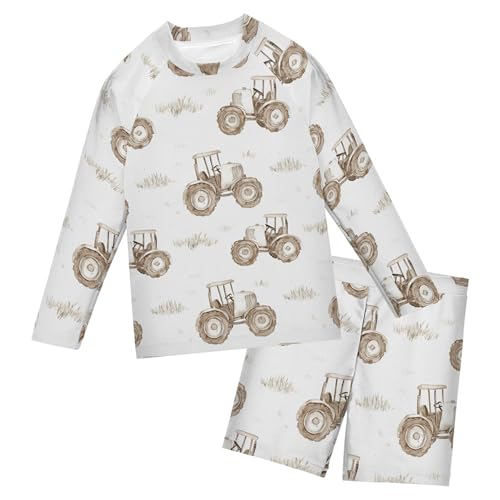 Tractor Toddler and Baby Boys' 2-Piece Swimsuit Trunk, Long Sleeve Rashguard Bathing Suit B0403802