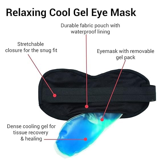BLUE CRANE Mulberry Silk Cooling Gel Relaxing Eye Sleep Mask For Dark Circles, Dry Eyes, Cooling Eyes, Pain Relief, Redness, Eye Patches, Sleeping Cool Pad Suitable For All Family Members Sleeping Mask (BLCK_GEL) 1