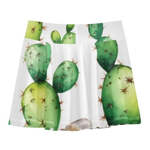 Joisal Watercolor Green Cactus White Athletic Shorts Girls Skorts Tennis Skirts Toddler Personalized Girl Skort 3t2