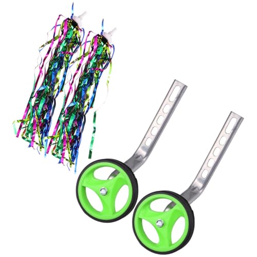 Ruedas de entrenamiento para bicicleta y ruedas estabilizadoras auxiliares con soporte universal verde y cinta colorida para bicicletas de 12 a 20 pulgadas, accesorios de soporte de equilibrio