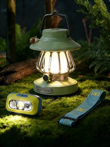 Kids Camping Gear, Kids Lantern & Motion Sensor Headlamp 1200mAh Rechargeable, USB-C Charging Night Light for Indoor Outdoor Adventures Emergency, Unique Camping Gifts for Boys Girls (Green)