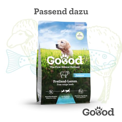 Goood - Junior Freilandlamm - Nassfutter, Welpenfutter - mit nachhaltiger Forelle, regionaler Kartoffel und Pastinake - Getreidefrei, Glutenfrei, Weizenfrei, Ohne Konservierungsstoffe - 6 x 800g