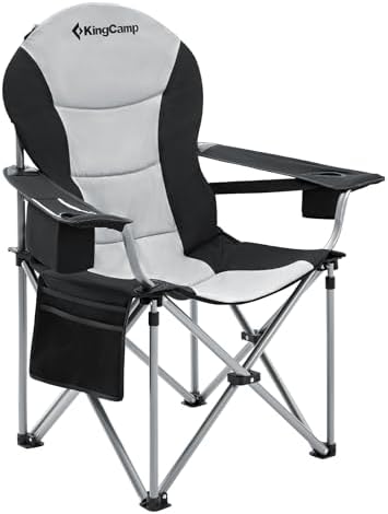 KingCamp Oversized Camping Folding Chair with Lumbar Support, Heavy Duty Ergonomic Padded Arm Chair with Cooler Bag, Cup Holder, Portable for Outdoor