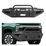 HECASA Front Bumper Assembly Compatible with 2020-2024 Chevy Chevrolet Silverado 2500 HD 3500 HD w/Tow Hook Hole & Winch Plate & Side Light Hole Steel Powder Coated Black 3PCs 2Packages