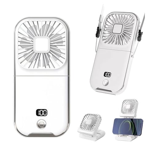 Aosun Ventilador Portatil USB, 4 Velocidades Ajustables, Diseño Plegable para Mesa, Pantalla LED Digital y Soporte para Móvil, Ideal para Casa, Oficina, Dormitorio o Viajes