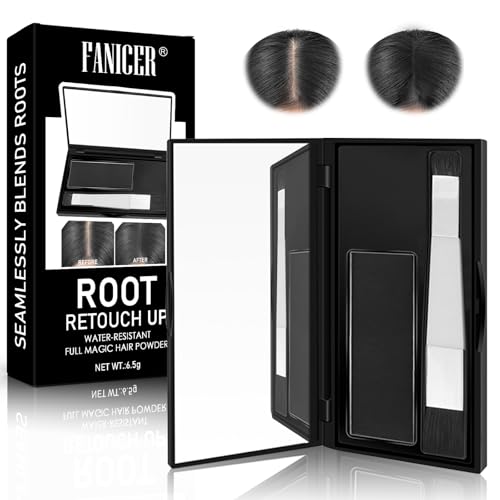 Polvo Capilar para Raíces,Polvos Retoca Raíces,Corrector de Raíces en Polvo,Retoca Canas y Aumenta Volumen Instantáneamente,Corrector de Cabello para Mujer y Hombre,6.5g (Negro)