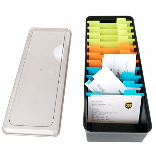 Business Card Holder Box Business Card File Card Storage Box Organizer, Large Capacity for 500 Cards, Index Card Storage Box, 11 Divider