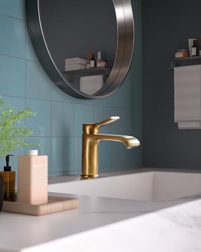 BELZ Wasserhahn Bad, Einhebel Waschtischarmatur, Waschbecken Armaturen, Armatur Badezimmer, Mischbatterie Bad, Messing Chrom (Gold)