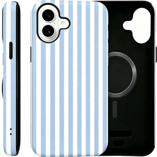 Image of for iPhone 17 Case Cute Phone Case,Compatible with MagSafe,Dual Layer Shockproof Protective Phone Cover,Hard Shell + Silicone Cover,Fashion Design for Women Girls,Striped Blue